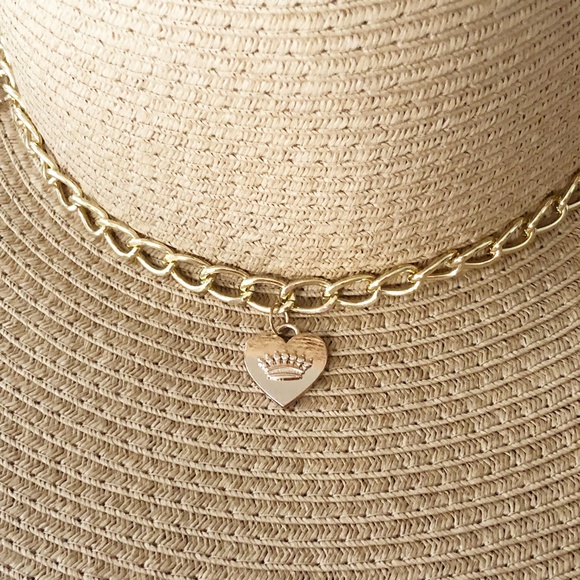NWT Juicy Couture Woven Floppy Sun Beach Straw Hat With Goldtone Chain & Charms - Picture 11 of 13